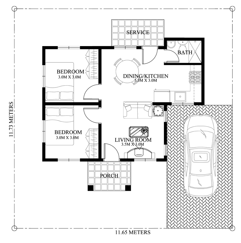 Peralta 2 Bedroom Bungalow House Design Pinoy Eplans