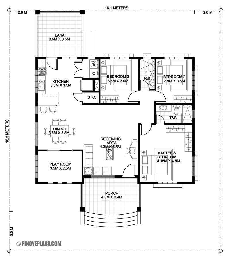 Three Bedroom Bungalow House Design Pinoy ePlans