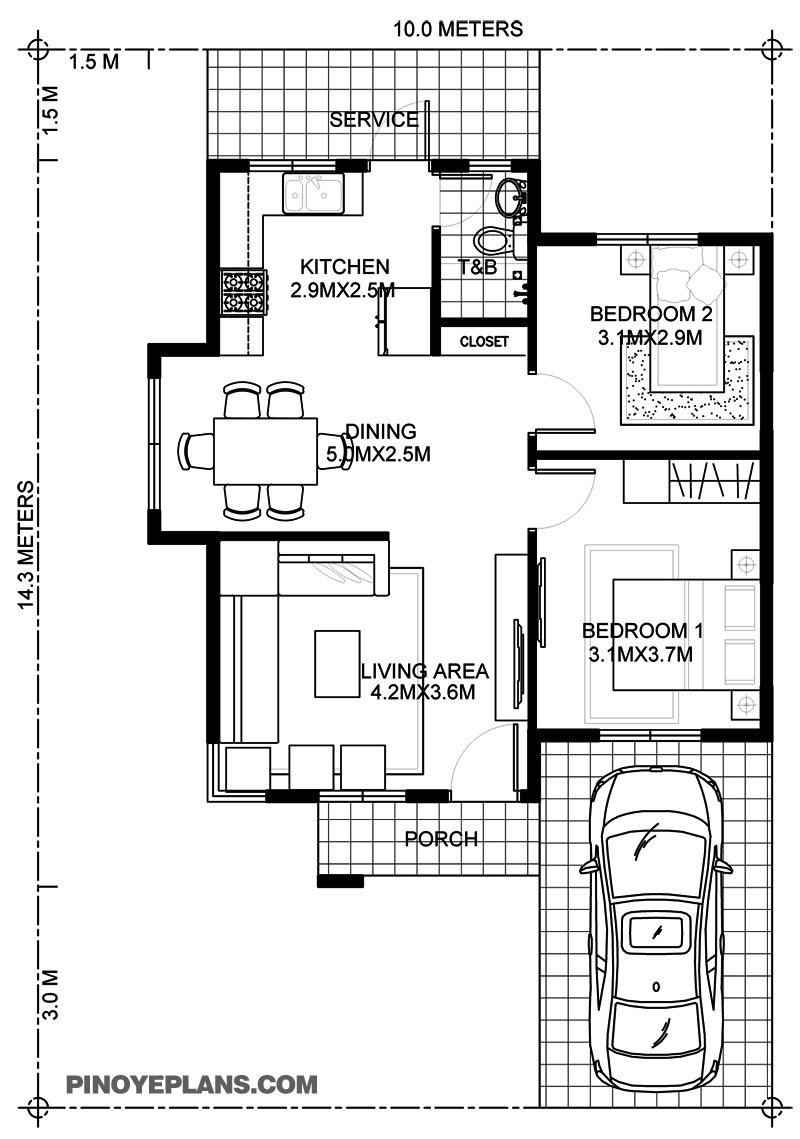 two bedroom house plan drawing